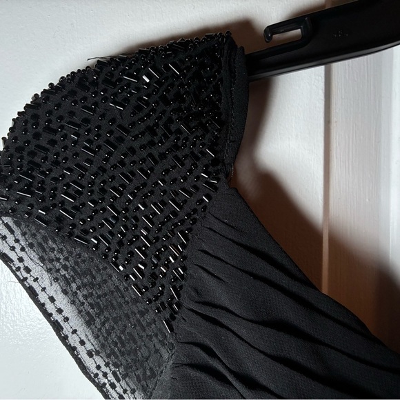 Lauren Ralph Lauren Evening Black Gown Size 8 Beaded Ruched Flowy Stunning EUC - Picture 10 of 12